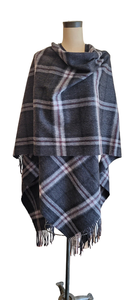 Scottish Wool, Thompson Charcoal,  Lambswool Long Womens Cape