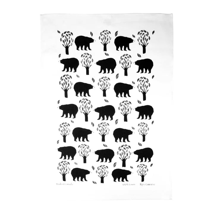 Tea Towel, Rain Goose, Linen, Bears on White