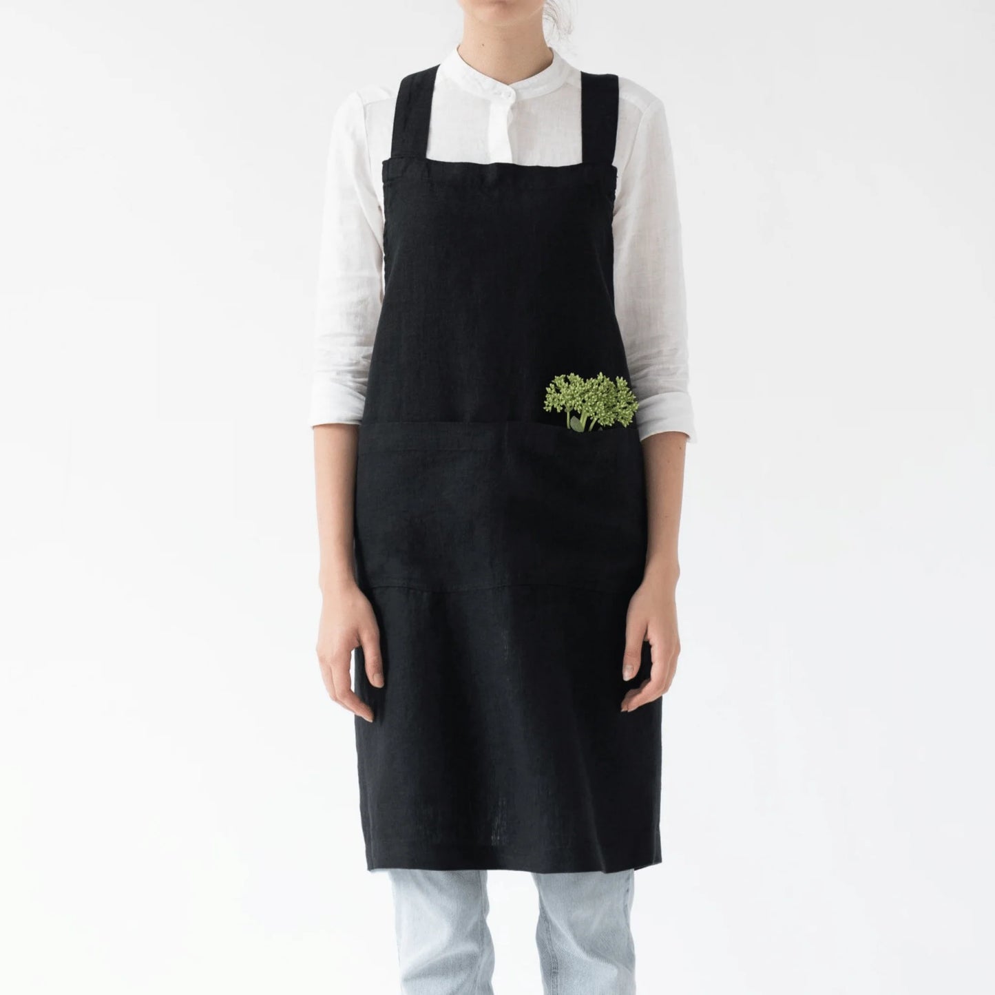 Apron, Linen Crossback,  Black