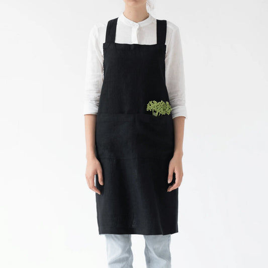 Apron, Linen Crossback,  Black