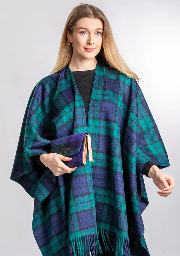 Scottish Wool, Black Watch,  Lambswool Long Womens Cape