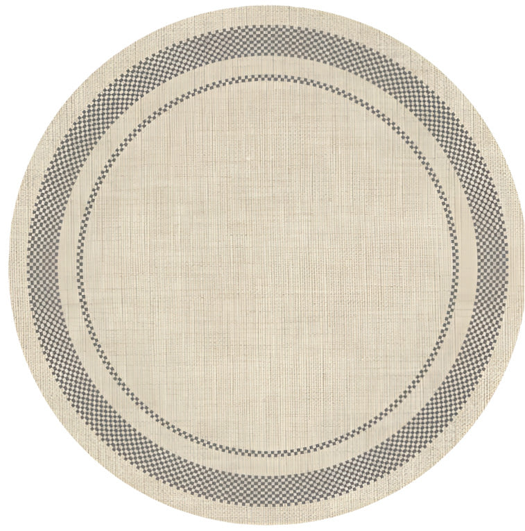 Placemat; Round, Checker Border, Natural & Black