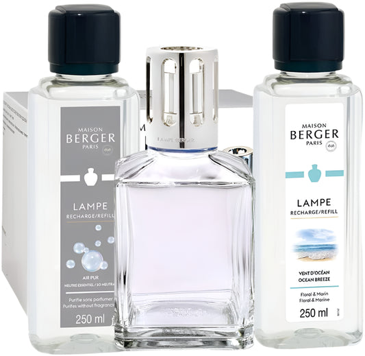 Maison Berger Paris,  Lamp: Cube Lamp Set w/Neutral and Ocean Breeze