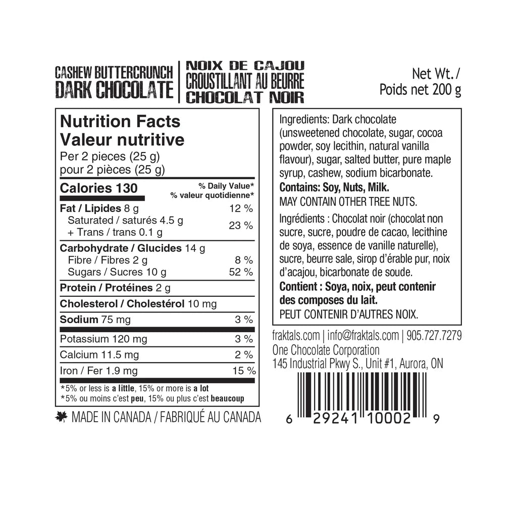 Fraktals - Handmade Belgian DARK Chocolate Cashew Buttercrunch