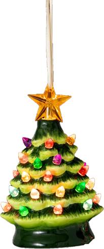 Ornament, Ceramic Green Christmas Tree, LED