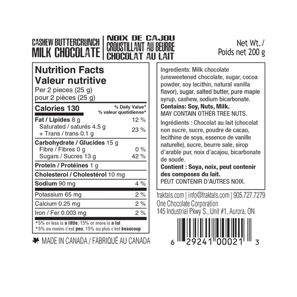 Fraktals - Handmade Belgian MILK Chocolate Cashew Buttercrunch