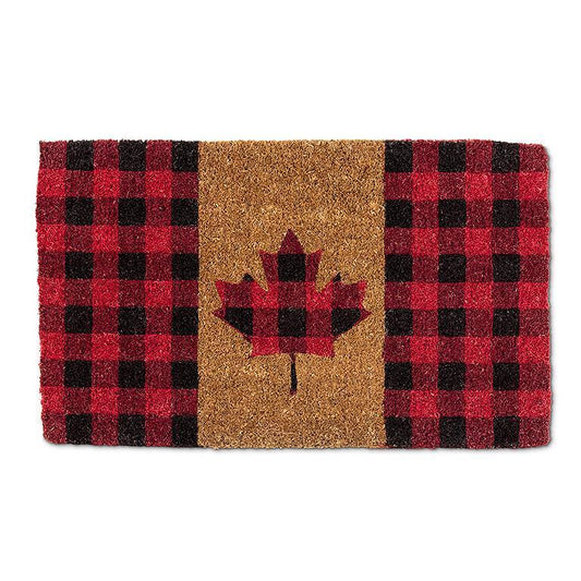 Coir Doormat  Plaid Maple Leaf