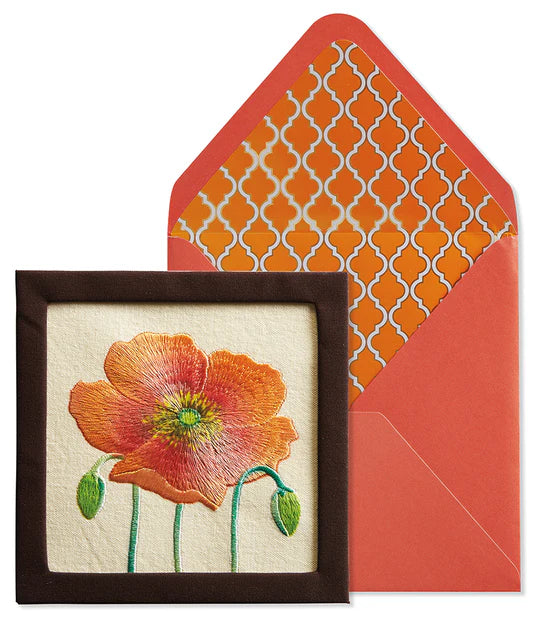 Card, All Occasion, Blank, Framed Emboidered Poppy