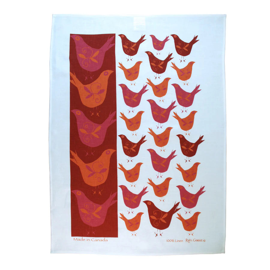 Tea Towel, Rain Goose, Linen, Swedish Birds Red