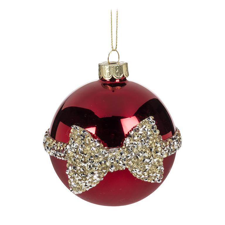 Ornament, Red Glass Ball with Jewel Bow