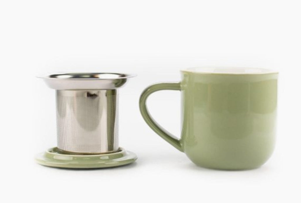 Mug; Tea Mug with Infuser and Lid, Stone Green