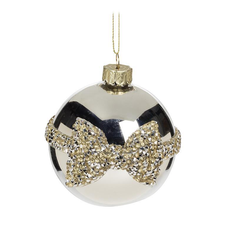 Ornament, Silver Glass Ball with Jewel Bow