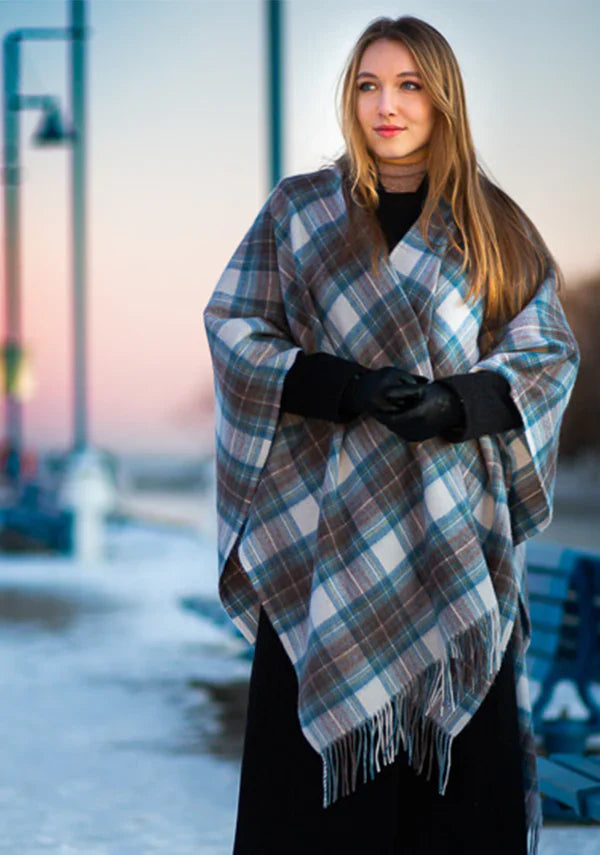 Scottish Wool, Stuart Blue,  Lambswool Long Womens Cape