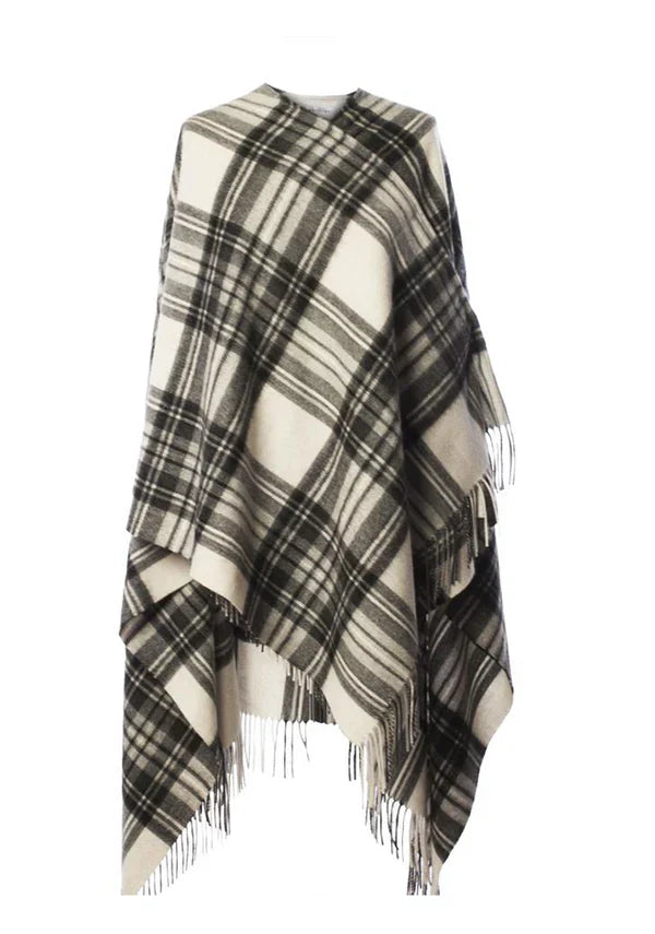 Scottish Wool, Stewart Grey,  Lambswool Long Womens Cape
