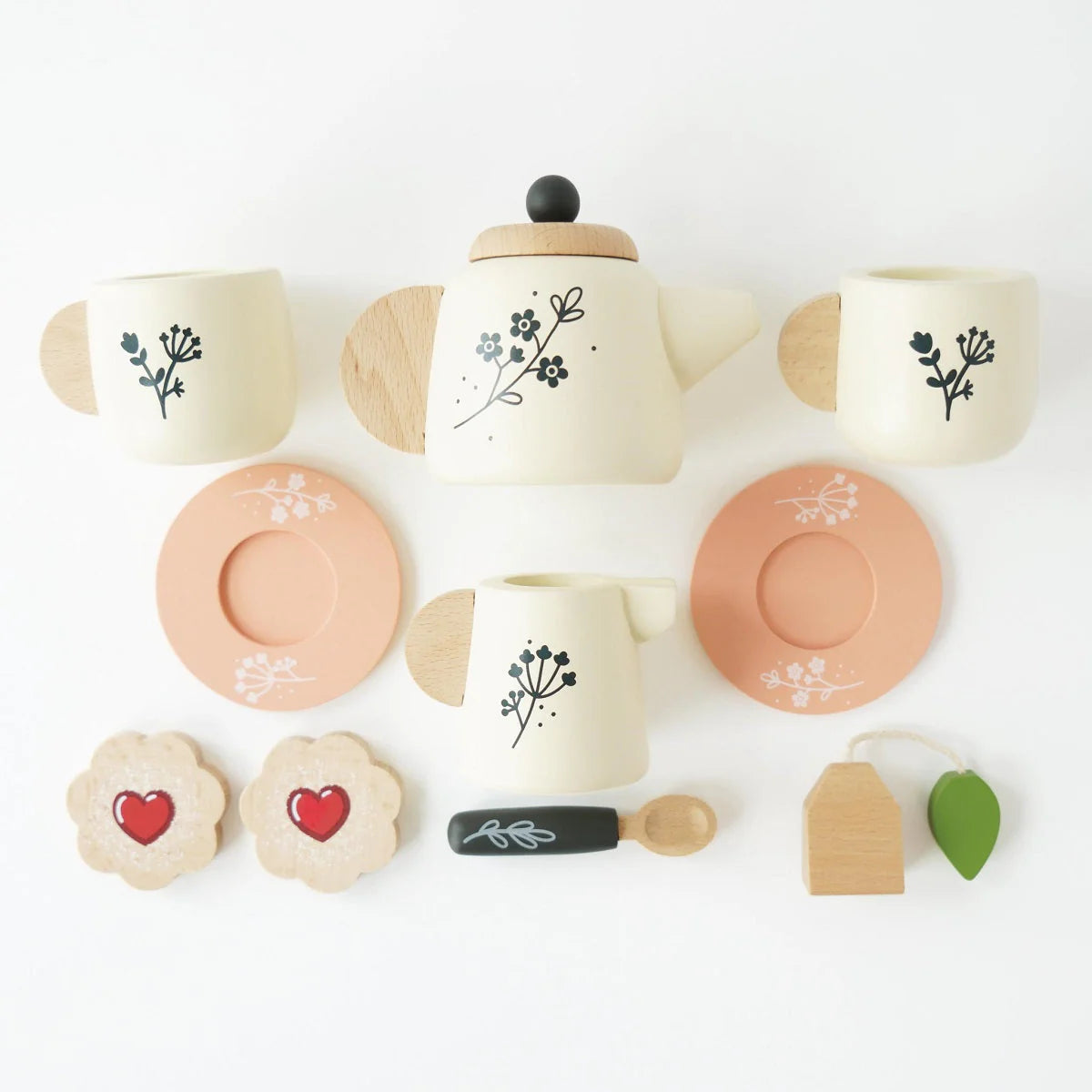 Childrens Tea Set, 12 pc Wooden Tea Set with Tray
