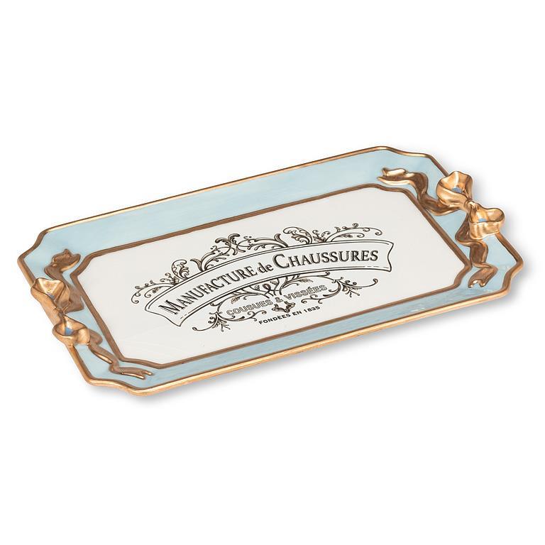 Tray, Rectangle Tray with Bow Detail Blue