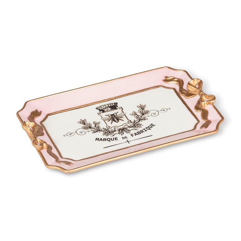 Tray, Rectangle Tray with Bow Detail Pink