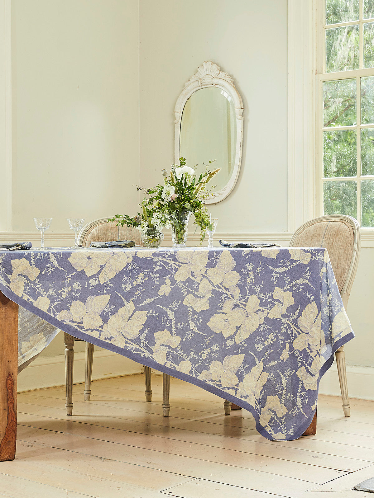 Tablecloth, April Cornell, Hemmingway Linen Blue RECTANGLE Tablecloth 54x90"