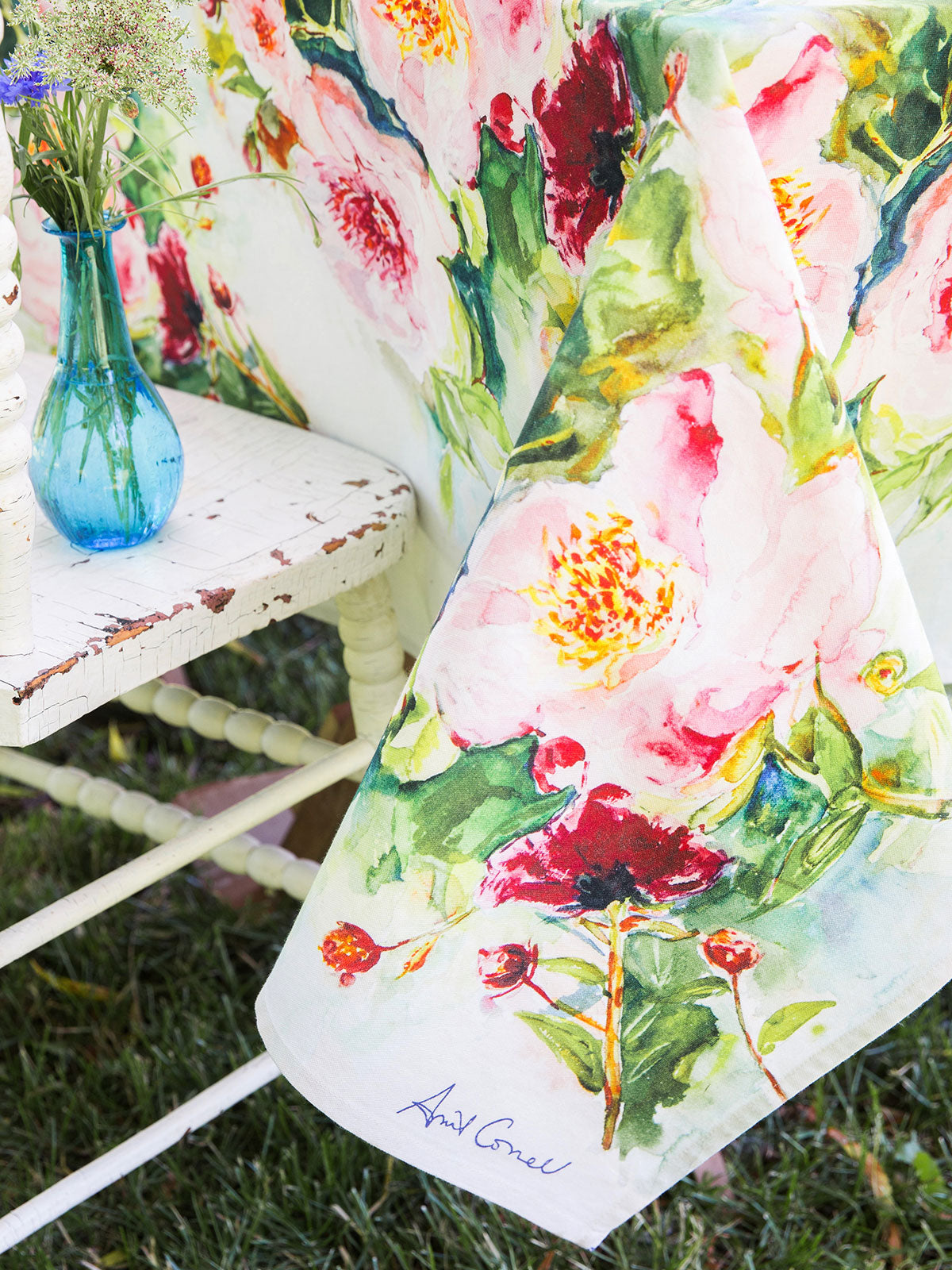 Tablecloth, April Cornell, Peonies RECTANGLE Tablecloth 60x90"