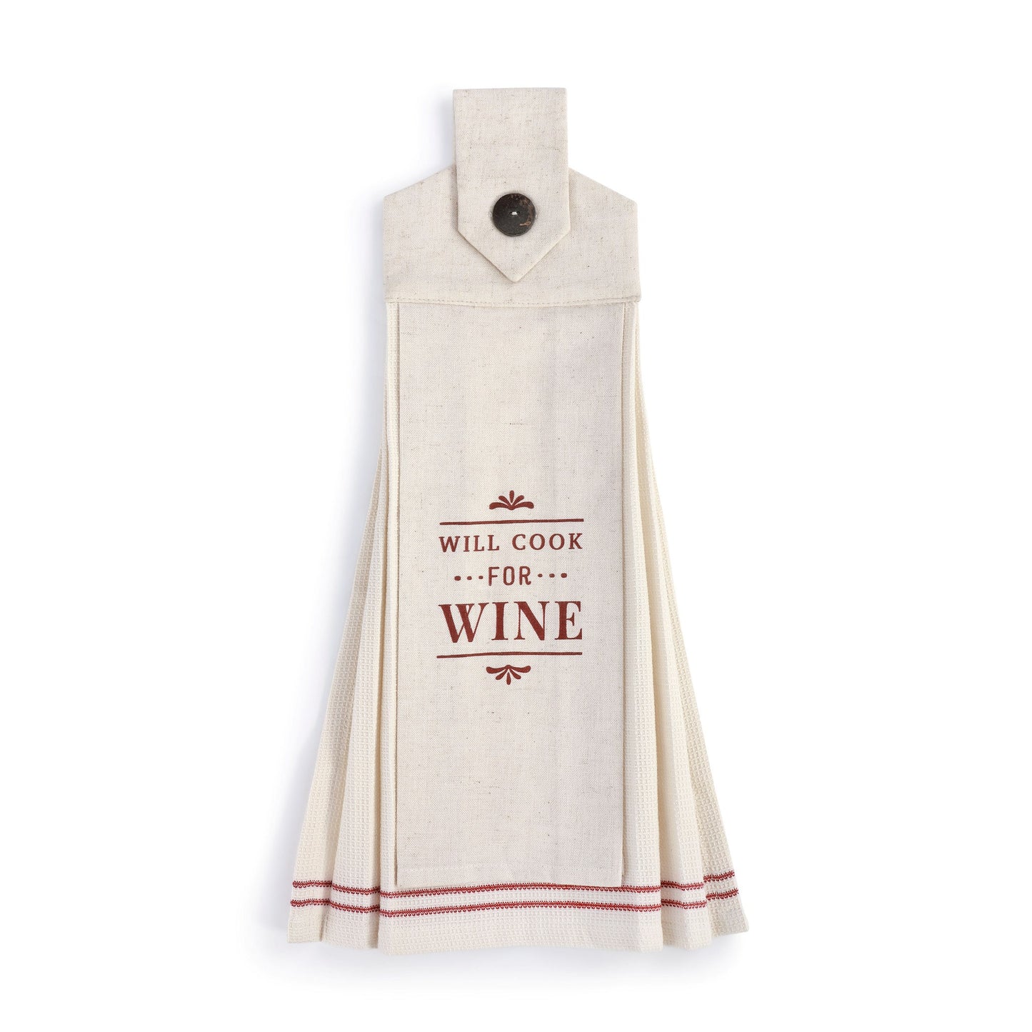 Tea Towel, Button Loop Hanging, Will cook for Wine