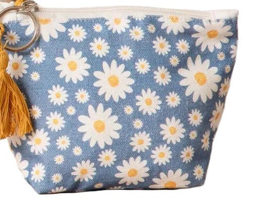 Coin Purse, Daisies on Blue