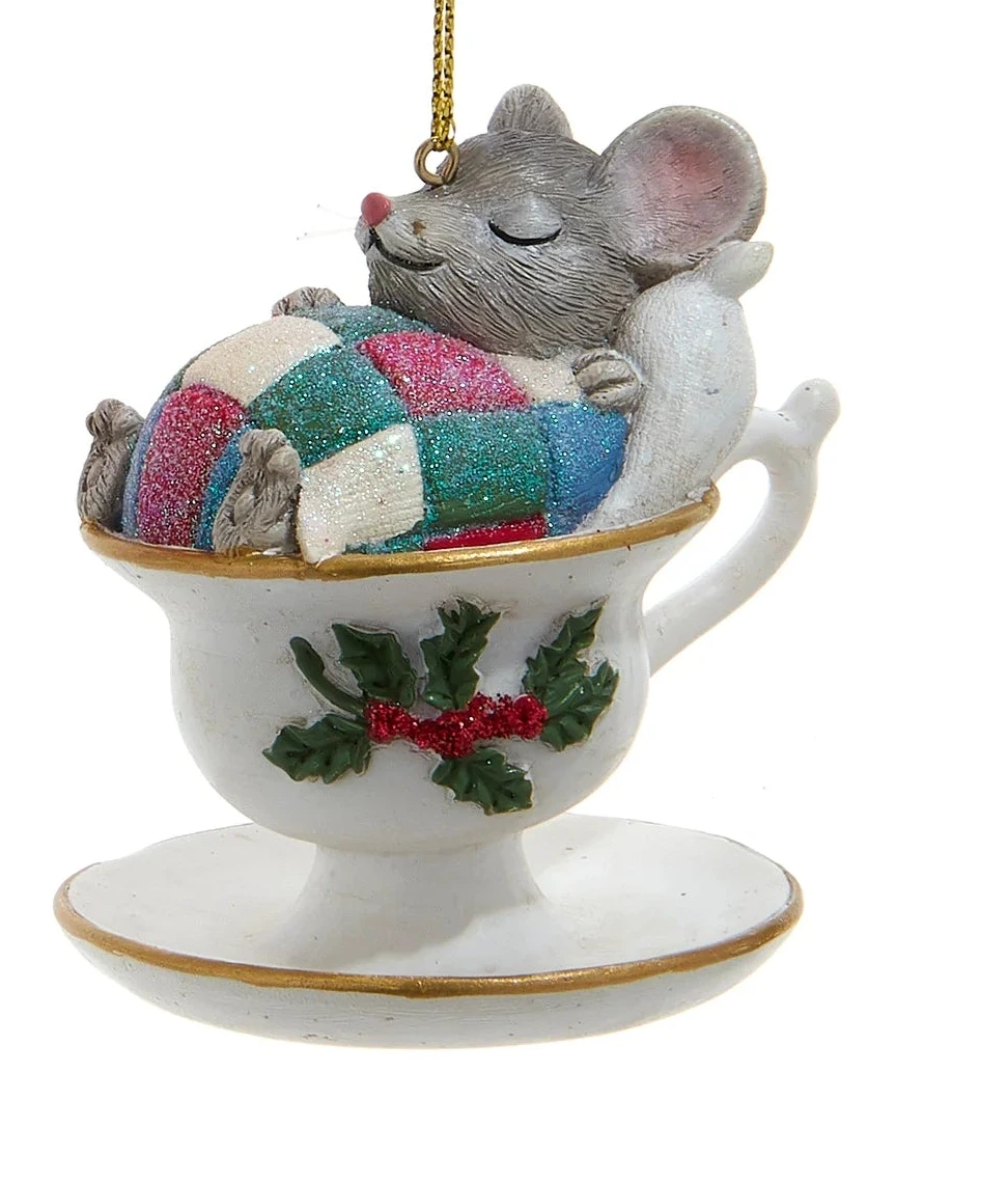Ornament, Mouse Sleeping in Teacup