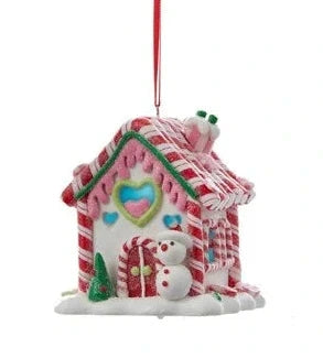 Ornament, Gingerbread House w/ Snowman, LED