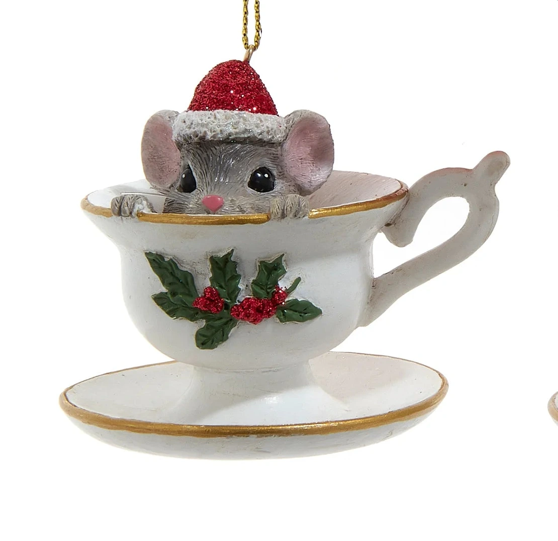 Ornament, Mouse Peaking out of Teacup