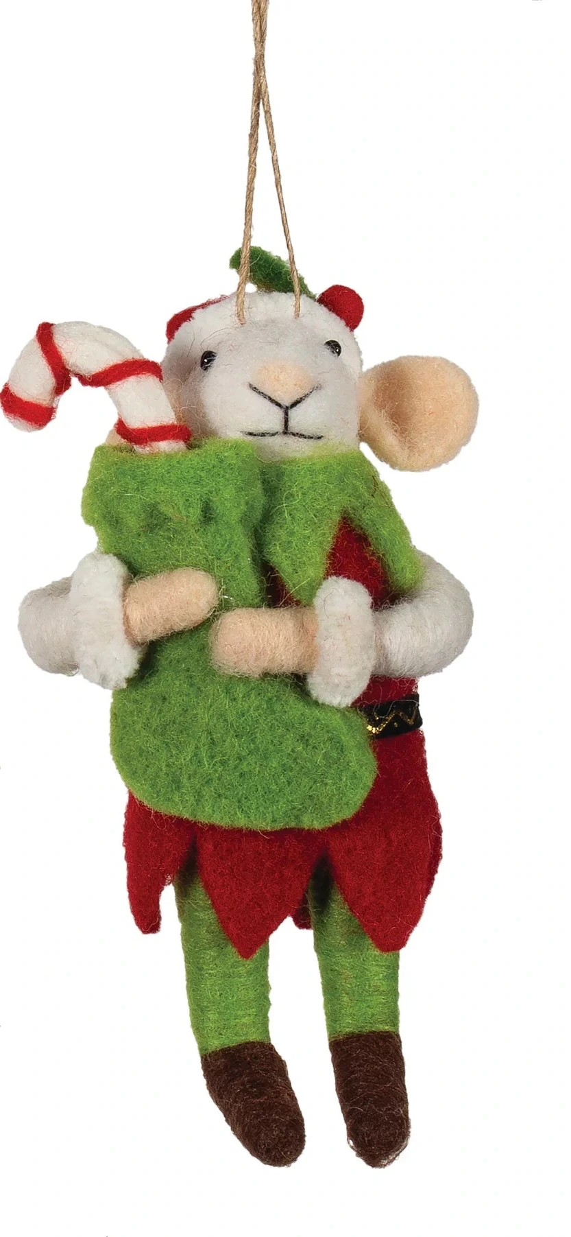 Ornament, Mouse, Jester w/Stocking & Candy Cane