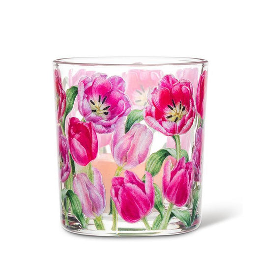 Candle Holder,  Pink Tulips