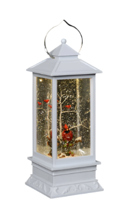 Lantern;  Cardinals with lights and snow  11"