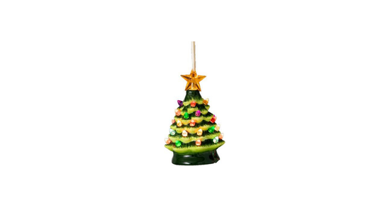 Ornament, Ceramic Green Christmas Tree,  LED
