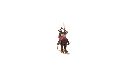 Ornament, Deer Skier, Nordic Red Scarf