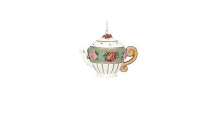 Ornament, White/Green Teapot