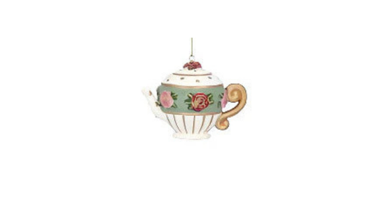 Ornament, White/Green Teapot