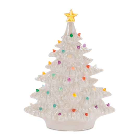 Ornament, Ceramic Christmas Tree ,  LED 5.5"  White