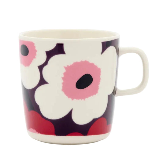 Marimekko Mug; Oiva Unikko Pink, Burgundy