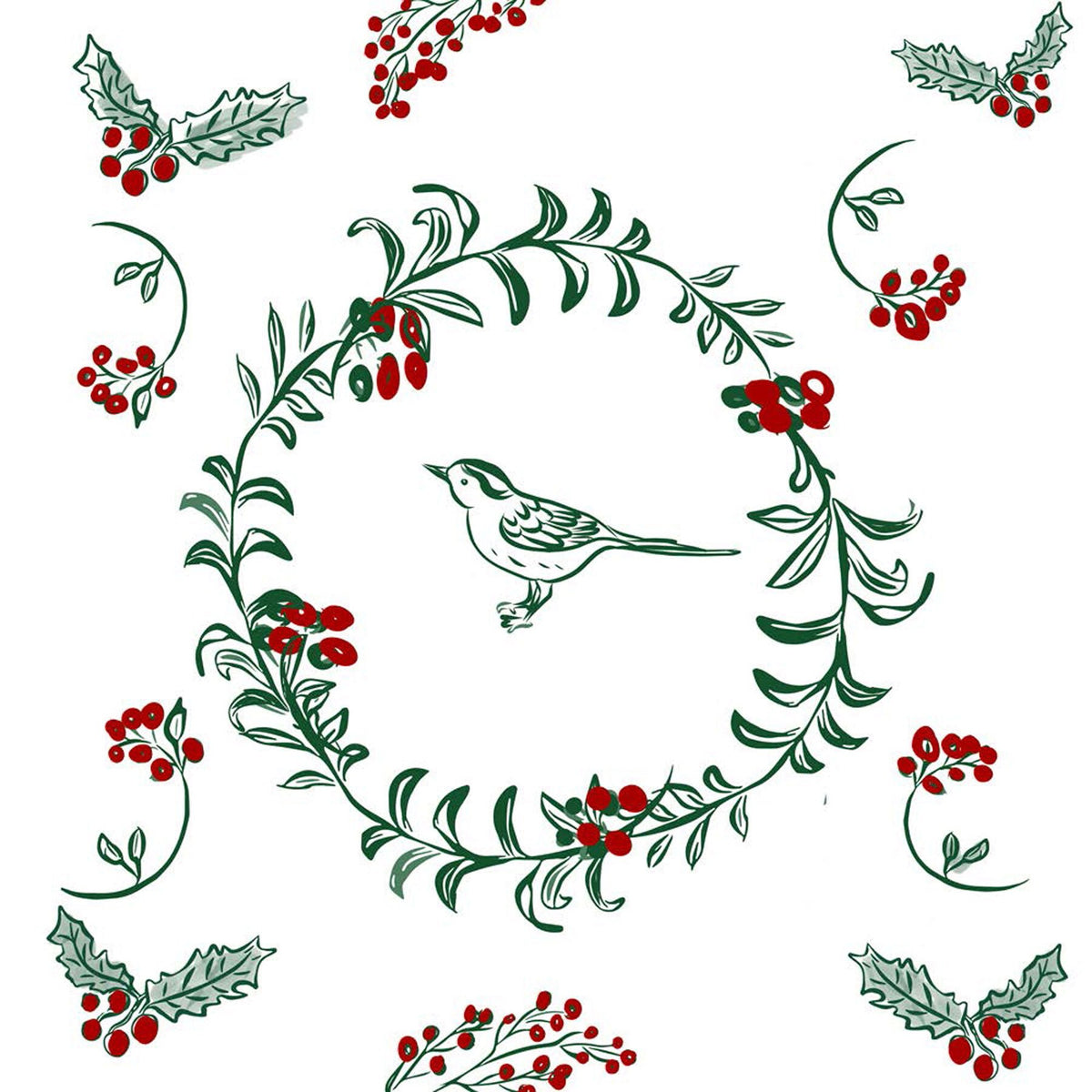 Napkin,  Francois Paviot Oiseaux Noel - Cocktail