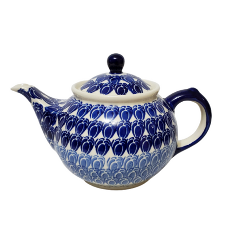 Boleslawiec Polish Pottery - Blue Tulips Morning Teapot