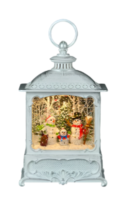 Lantern: Snow Family with lights and snow  9"