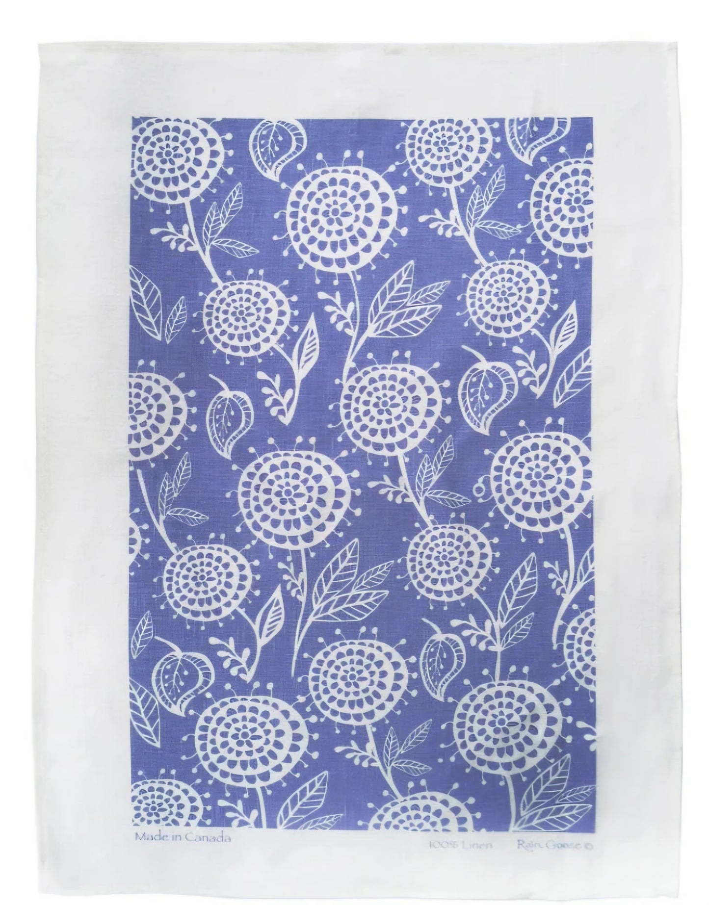 Tea Towel, Linen, Dahlia on Blue