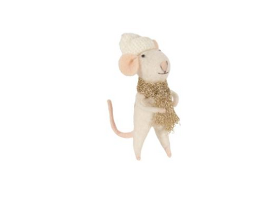 Ornament, Mouse wearing White with Gold Scarf