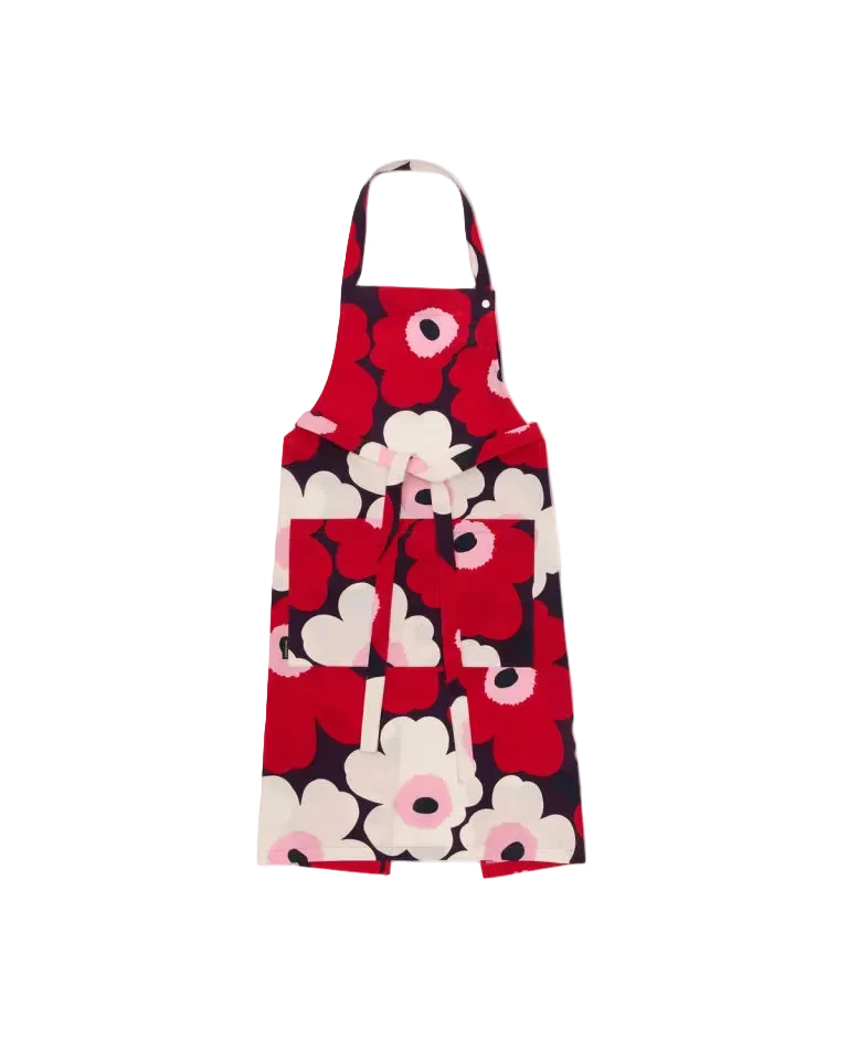 Marimekko Apron; Pieni Unikko Apron,  Plum, Cranberry, Off White