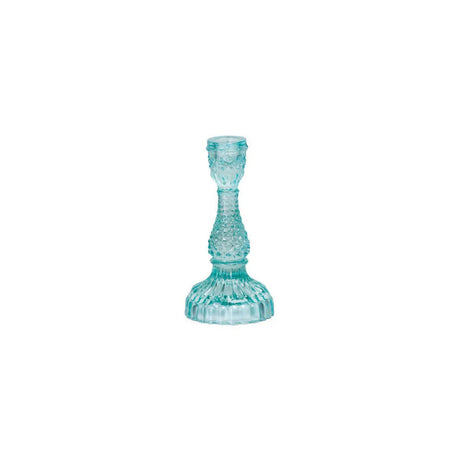 Candle Holder,   Bella Taper Holder, Aqua Glass Medium