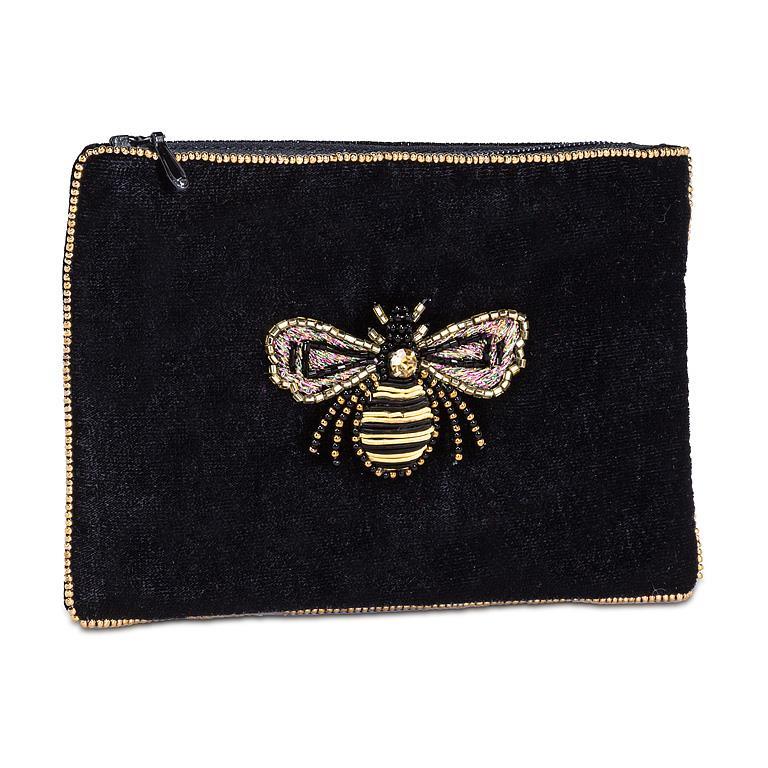 Velvet Pouch, small, with glass beaded bee