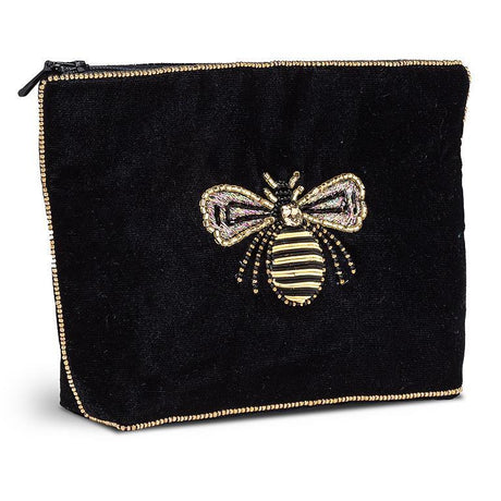 Velvet Pouch, large, with glass beaded bee