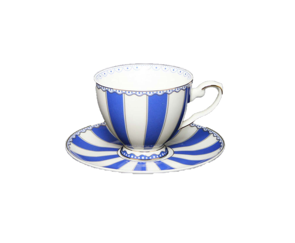 Teacup & Saucer,  Blue & White Stripe