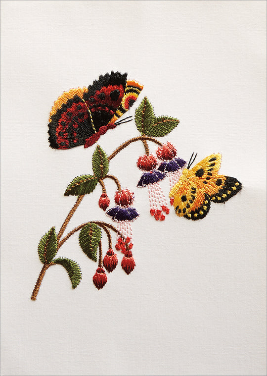 Card, All Occasion, Blank, Embroidered Butterflies
