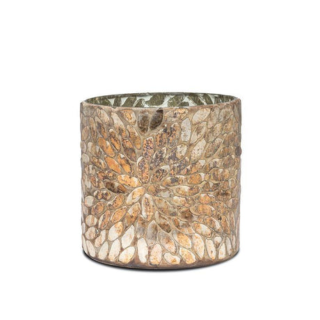 Candle Holder,   Gold Mosaic Petals 4"