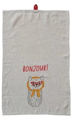 Tea Towel, Woven Linen Blend, Bonjour